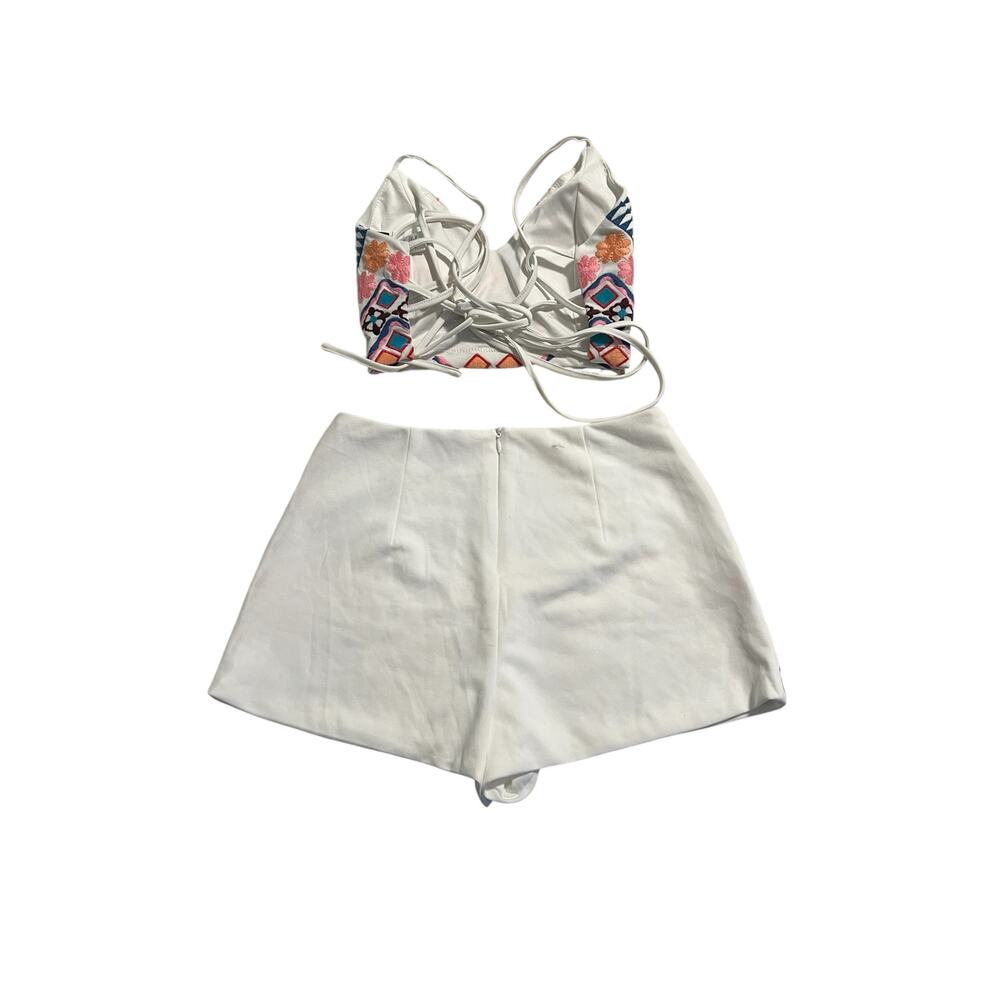 LULUS Rhythm is Gonna Get You Embroidered White Shorts & Top Size S - Picture 2 of 12